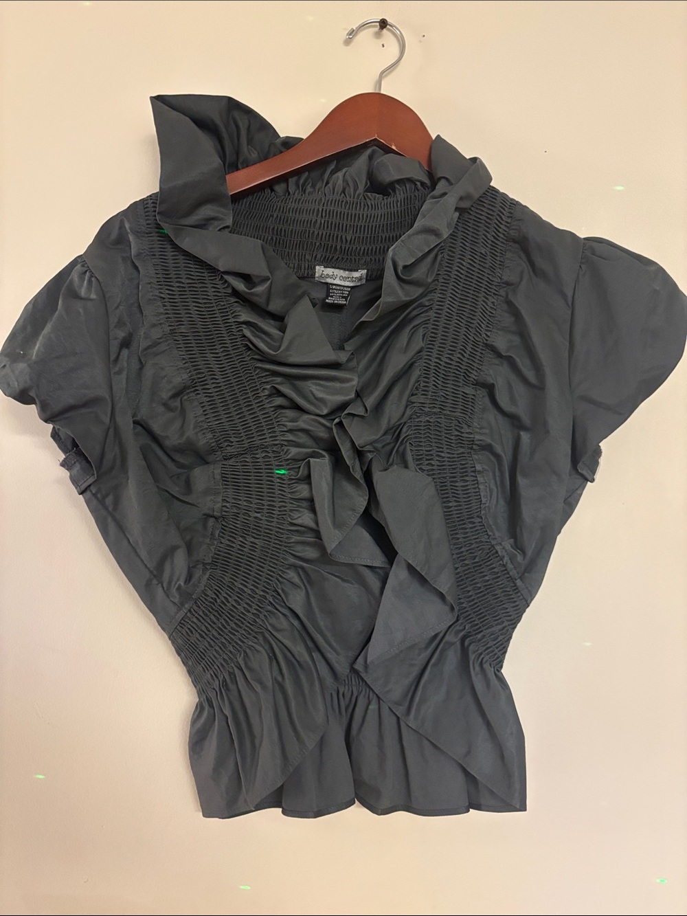 Body Central Black Ruffled Smocked Short Sleeve Blouse
